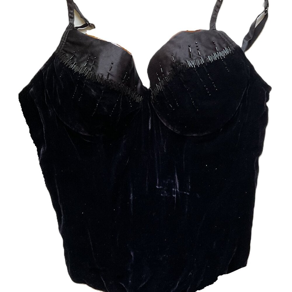 Victoria’s Secret Vintage Black Velvet and Satin beaded Bustier